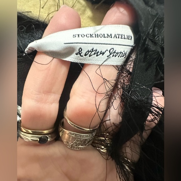 & Other Stories Black Feather Embellished A-Line Dress Size 6 EUC - Picture 5 of 6